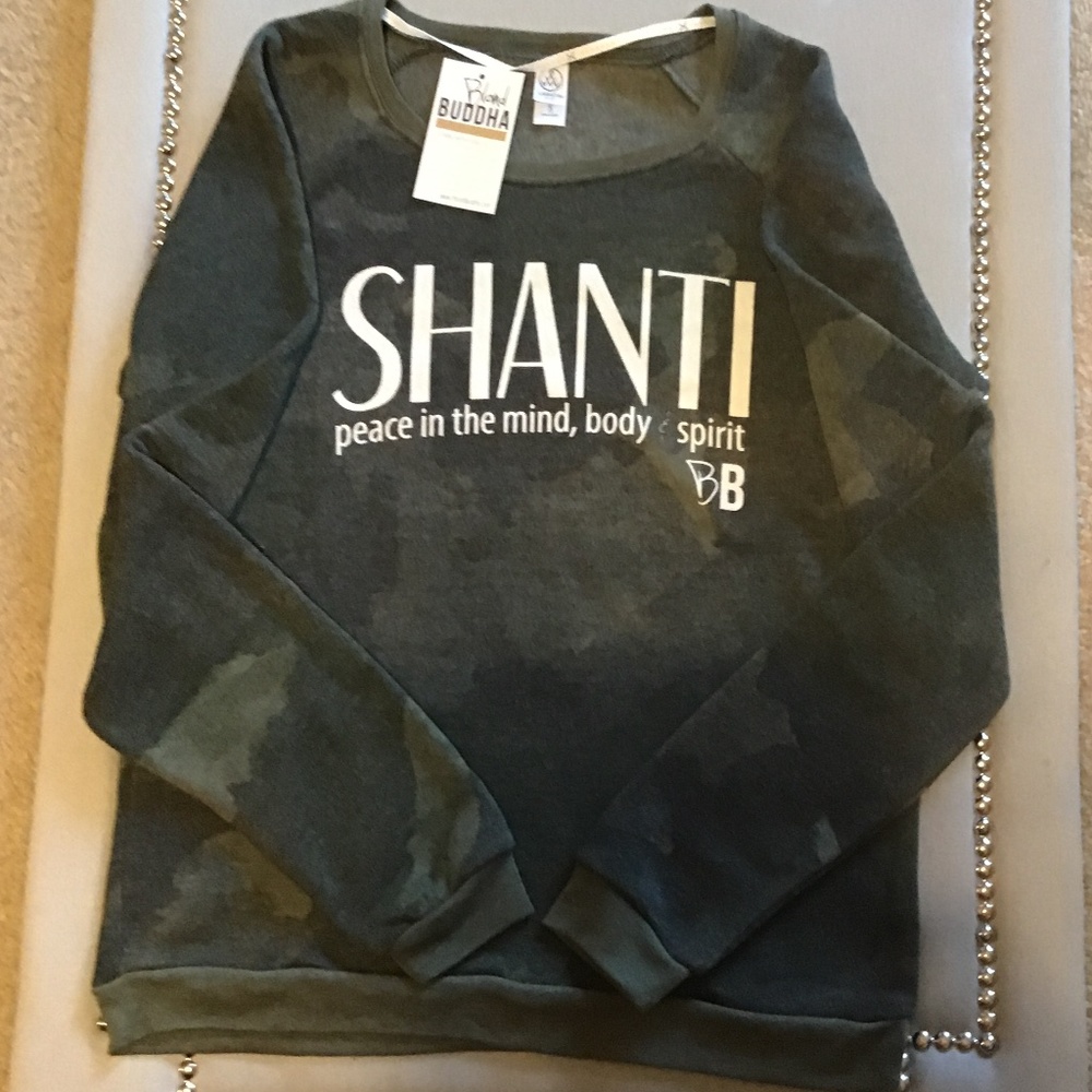 New! Blond Buddha Brand Soft Yoga Top Shanti logo Peace Women’s Size S